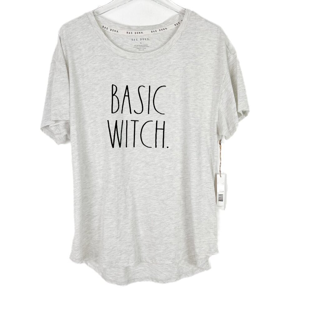 NWT Rae Dunn Basic Witch Short Sleeve T-Shirt Tee Halloween Gray Size XL NEW